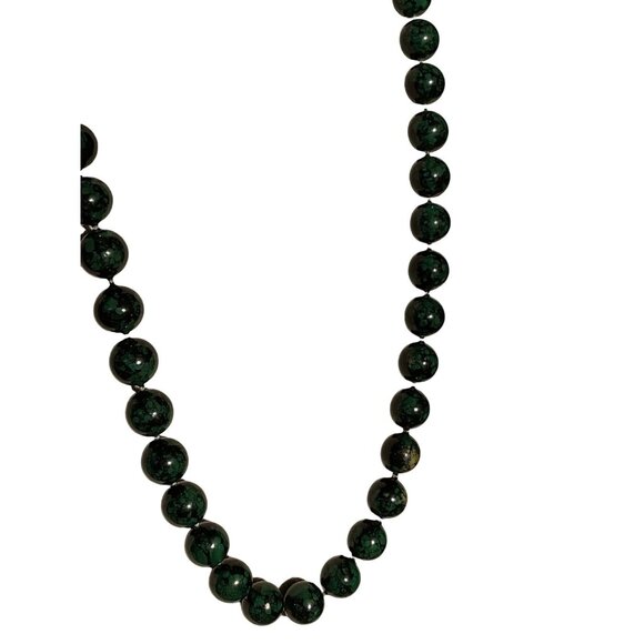 24" Faux Malachite Beaded Spring Ring Clasp Necklace - Picture 4 of 5